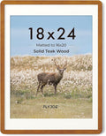 18 x 24 Poster Frame - Solid Teak Wood 24x18 Frame, 18 x 24 Picture Frame With Mat For 16x20, Tempered Glass and Hanging Hardware Included, Puzzle Frame 18''x24'' Wood, Natural Teak