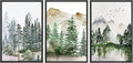 SIGNWIN Framed Canvas Print Wall Art Set Pastel Mountain Range Forest Mist Nature Wilderness Illustrations Modern Art Decorative Rustic Calm/Zen for Living Room, Bedroom, Office - 24