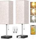 Table Lamp for Bedroom set of 2,3-Color Bedside Lamps with Pull Chain Table Lamps for Nightstand with AC Outlets,18'' Night Light Lamps with 2 Bulb Lamps for Living Room Kids Office Decor(Black+Cream)