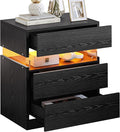 IRONCK Night Stand, LED Nightstand with 3 Drawers, Modern Bedside Table with Storage, End Table for Bedroom, Black