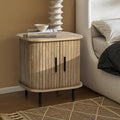 LuxenHome Mid Century Modern Nightstand with Storage, Small Fluted Nightstand with Sliding Door, Boho Bedside Table with Curved Edge, Oak Night Stand, Side Tables Bedroom