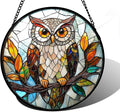 Stained Glass Window Hanging, Owl Colorful Leaves Birds Sun Catchers Diamond Glass Panel Hangings Suncatcher Decor for Birthday for Women, Men, Wife, Aunt, and Mom 11.8x11.8 in