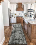 vivorug Black Runner Rug 2x10 Machine Washable Rug with Non-Slip Backing, Ideal for Kitchen Hallway Entryway Laundry Room - Vintage, Durable, Easy Clean, Low Pile Carpet Runner