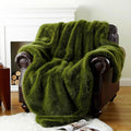 BATTILO HOME Luxury Fluffy Green Faux Fur Throw Blanket, Cozy Warm Fur Blanket for Couch, Sofa, Chair, Bed, Plush Fuzzy Fur Throws with Long Pile, 50