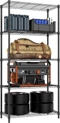 1250 lbs 5 Tier Shelf Metal Storage Shelves Shelving Wire Rack Heavy Duty Closet Organizers for Garage Kitchen Bathroom Laundry Black 15.7
