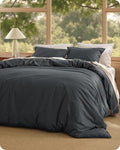 Bedsure Cotton Duvet Cover King - Luxury Slub Weave 100% Cotton Duvet Cover Set with a Linen Like Textured, Easy Change Durable Bedding Set 3 Pieces, Charcoal, 104