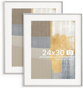 24x30 inch Metal Poster Frame - 24 x 30 Thin Aluminum Picture Frames Matted for 18x24 Photos, Artworks, Prints, Puzzle - High Definition Plexiglass - Vertical and Horizontal Display - Wall Hook Hanging Hardware Included - Silver, 2 Pack