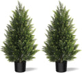 Outdoor Artificial Cedar Topiary Tree, Faux Evergreen Shrubs for Front Porch Decor, Lifelike Fake Bushes Plants for Home Living Room Front Door Decor (2, 3ft)