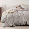 Bedsure 100% Stone Washed Cotton Duvet Cover King - Stone Color Minimalist Cotton Duvet Cover Linen Like for All Seasons - GentleSoft™ Plain Simple Bedding, 3 Pieces (King, 104