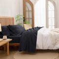 BESTOUCH Sheet Set 100% Washed Cotton Linen Feel Super Soft Comfortable Chic Lightweight 4 Pcs Home Bedding Set Solid Deep Black King