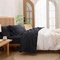 BESTOUCH Sheet Set 100% Washed Cotton Linen Feel Super Soft Comfortable Chic Lightweight 4 Pcs Home Bedding Set Solid Deep Black Queen