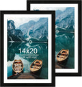 14x20 Picture Frame Set of 2, Rustic Black Wood Style - Display 14 x 20 Picture without Mat or 12x18 Picture with Mat, Wall Mounting Horizontal and Vertical