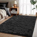 Small Bedside Rug, 3x5 Non Slip Fluffy Shaggy Entryway Throw Rugs for Bedroom Living Room, Indoor Floor Carpet for Kids Girls and Boys, Nursery Rooms Mat, Home Decor Aesthetic, Black