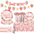 Strawberry 1st Birthday Party Decorations for Girls - Sweet One 1st Birthday Tableware Including Plates,Napkins,Tablecloths Summer Fruit Table Decorations for Berry First Party Supplies