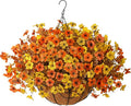 Artificial Fake Hanging Baskets Fall Flowers for Outdoors Autumn Decoration, 12 PCS Faux Daisy Silk Plants Outside UV Resistant Look Real Yard Patio Front Porch Balcony Home Decor (Orange Yellow)