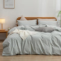 BESTOUCH Duvet Cover Set 100% Washed Cotton Linen Feel Super Soft Comfortable Chic Lightweight 3 PCs Home Bedding Set Solid Northern Droplet Grey Oversized Full