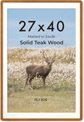 27x40 inch Poster Frame - Solid Teak Wood 27 x 40 Frame, Movie Poster Frame 27x40 With Mat For 24x36, Tempered Glass and Hanging Hardware Included, 27''x40'' Frame Wood, Natural Teak