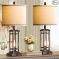 ROTTOGOON 27.5 Tall Farmhouse Table Lamps with USB C + USB A Charge Ports, Rustic Living Room Lamps Set of 2, Black Industrial End Table Lamp for Bedroom Living Room Nightstand (Bronze)