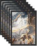 Engineered Wood 9.5x13 Picture Frame Set of 6, Black Frame for 9.5 x 13 Inch Picture Poster Photo, Light Weight 9.5 by 13 Frame with Wood-grain for Wall - 6 Pack/Black/9.5