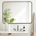 30x40 Inch Rectangle Bathroom Mirror with Black Metal Frame, Rounded Corner Rectangular Vanity Mirror for Wall, Modern Large for Bedroom, Living Room, Horizontal or Vertical