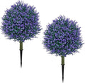 23.6'' Faux Lavender Topiaries Set of 2 with Ground Spikes for Spring Front Porch Decor, Fake Bushes UV Resistant, Artificial Shrubs Outdoor Plants Fake Evergreen Tree for Outdoor Garden