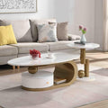 Marble Nesting Coffee Table Set of 2,Modern Oval Center Tea Table and Round Side Nightstand Set w/Drawer andFaux Marble Top and Metal Frame for Living Room Accent Furniture (Gold White)
