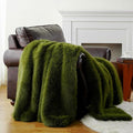 BATTILO HOME Luxury Fluffy Green Faux Fur Throw Blanket, Cozy Warm Fur Blanket for Couch, Sofa, Chair, Bed, Plush Fuzzy Fur Throws with Long Pile, 60