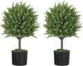 HOMCOM Artificial Plants Set of 2 Decorative Cedar Topiary Trees in Pots, Fake Plants for Home Indoor Outdoor Front Porch, 21.7 inch, Green
