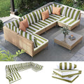 Outdoor Furniture Replacement Cushions, 14 Pcs Water-Resistant Replacement Sofa Cushion for Patio Garden Porch (Liner&Cover,Only Cushions No Sofa) (Grass Green and White Stripes)