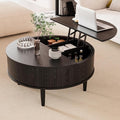 Round Fluted Lift Top Coffee Table with Storage, Mid Century Modern Coffee Table for Living Room, Home Small Space,31.5