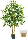 Artificial Ficus Tree, 4ft Tall Fake Ficus Tree with Basket, Faux Plant for Indoor Outdoor Home Livingroom Office Garden Porch Décor