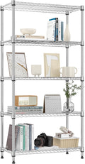 1250 lbs 5 Tier Shelf Metal Storage Shelves Shelving Wire Rack Heavy Duty Closet Organizers for Garage Kitchen Bathroom Laundry Chrome 13.8