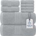 DAN RIVER 8 PC Luxury Bath Towels for Bathroom, 2 Bath, 2 Hand, and 4 Wash Cloths, 600 GSM 100% Ring Spun Cotton Towel Set, Highly Absorbent, Gym, Hotel, and Spa, Silver