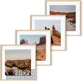 HAUS AND HUES Solid Oak Wood 20”x20” Picture Frames Matted to 16”x16” Set of 4 - Square Frames 20x20, Natural Picture Frames 20x20, Square Frame Wood, 20x20 Frames for Wall Art (Beige Oak Frames)
