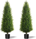 4FT Artificial Cedar Topiary Trees (2 Pack) - UV Resistant Fake Evergreen Shrubs with Extra Dense Foliage, Realistic Potted Faux Plants for Front Porch & Garden Decor