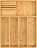 VaeFae Bamboo Silverware Organizer (Non-expandable), Utensil Holder for Drawer, Wooden Cutlery Tray with Divider for Kitchen Drawer, Utensil Organizer with Knife Block