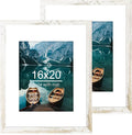 16x20 Frames Set of 2, Distressed White Wood Style - Display 16 x 20 Picture without Mat or 11x14 Picture with Mat, Wall Mounting Horizontal and Vertical