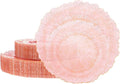 U-QE 60PCS Pink Plates for Party - Pink Plastic Plates Disposable&Reusable - Clear Pink Heavy Duty Plastic Plates for Party Including 30 Plastic Dinner Plates 10
