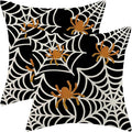 Spider Web Throw Pillow Covers 18x18 Inch Set of 2 Black Halloween Decorative Farmhouse Pillow Covers Outdoor Spider Decor Cushion Case for Home Couch Sofa Halloween Outdoor Decoration
