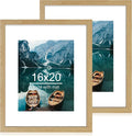 16x20 Frames Set of 2, Natural Oak Wood Style - Display 16 x 20 Picture without Mat or 11x14 Picture with Mat, Wall Mounting Horizontal and Vertical