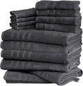 Mosobam Luxury Turkish 14pc XL Deluxe Bath Bundle Body Hand Face Towel and Mat Charcoal Gray (Dark Grey) 700 GSM & 1000 GSM Bamboo Viscose & Aegean Turkish Combed Cotton