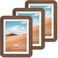 6x8 Round Corner Picture Frame, Solid Oak Wood Frame With Mat For 5x7 And Plexiglass, Includes Hanging Hardware For Wall Or Tabletop Photo Frame, Walnut, 3 Pack