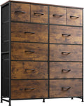 WLIVE Storage Organizer Unit with 12 Fabric Bins, Storage Drawers Organizer with Steel Frame, Tall Storage Tower Organizaton for Living Room, Hallway, Office, Rustic Brown Wood Grain Print