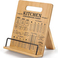 Bamboo Cookbook Stand for Kitchen Counter, Recipe Book Holder with Measurement Conversion Chart, Adjustable Cookbook Holder, Essential Accessories for Holding Cookbooks
