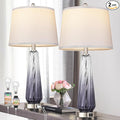 Glass Table Lamps Set of 2, Modern Bedside Lamps for Bedrooms with USB A+C Ports, 3-Way Dimmable Touch Control Nightstand Lamp with White Linen Shade, 27.5