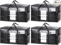 TAILI Extra Large Moving Bags, 4 Pack Black Heavy Duty Totes For Storage with Visible Window, Wrap Around Handles, Storage Bags for Space Saving, Alternative to Moving Boxes