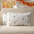 4TH Emotion Fall Pumpkins Decorative Lumbar Pillow Covers 12x20 Set of 2, White Soft Plush Faux Fur Wool Farmhouse Throw Cushion Cases for Autumn Thanksgiving Holiday Home Decorations