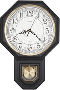 JUSTIME Traditional Schoolhouse Classic Vintage Arabic Regulator Wall Clock, Chiming Wall Clocks with Pendulum & Westminster Chime Hourly, Schoolhouse Wall Decor Battery Operated (Matte Black)