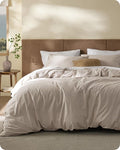 Bedsure Cotton Duvet Cover Queen Size - Luxury Slub Weave 100% Cotton Duvet Cover Set with a Linen Like Textured, Easy Change Durable Bedding Set 3 Pieces, Natural Linen, 90