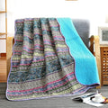 NEWLAKE Quilt Throw Blanket with Reversible Floral Patchwork, Blue Jacquard, 60X78 Inch